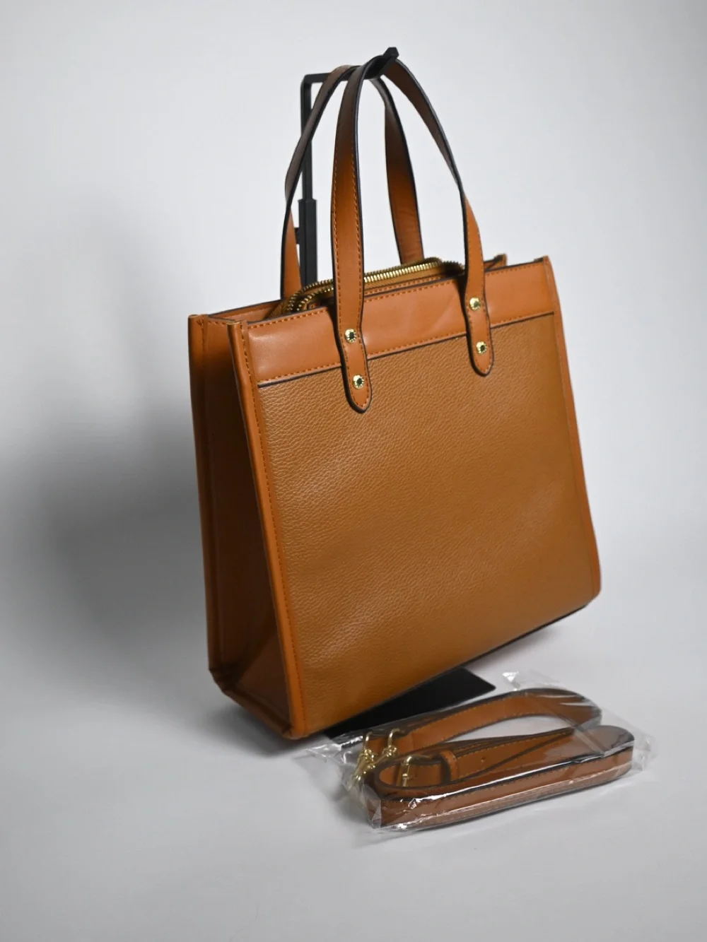Coach Tan Pebbled Leather Logo Tote with Charm